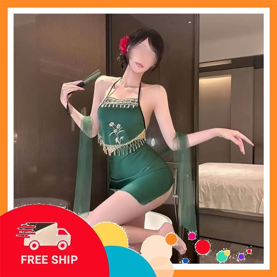 (Che Tên Khi Giao) Đồ Cosplay Cổ Trang Trung Quốc Thêu Hoa Gợi Cảm Cao Cấp Set Ngủ Yếm Hán Phục Hở Lưng Quyến Rũ Thanh Lịch - N793 Bảo Mật Tuyệt Đối
