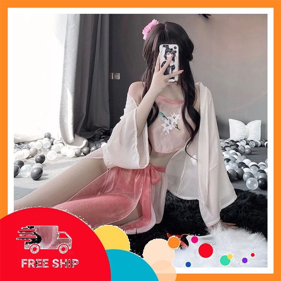 (Che Tên Khi Giao) Đồ Ngủ Sexy Phong Cách Hanfu Gợi Cảm Cao Cấp Trang Phục Cổ Trang Voan Xuyên Thấu Quyến Rũ / Chụp Ảnh Cosplay - N789 Hồng Nhạt - Snapshop