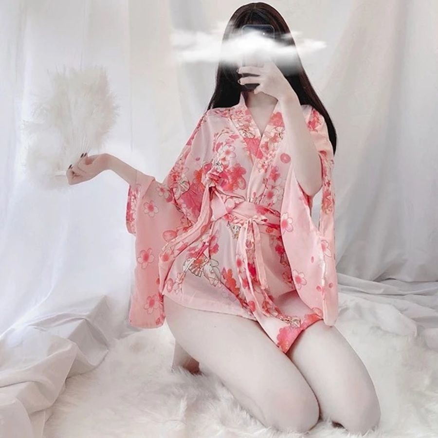 Áo Choàng Ngủ Kimono Hoa Anh Đào Sexy Gợi Cảm Áo Khoác Nữ Ngoài Cosplay Cổ Trang Nhật Bản Quyến Rũ - N742