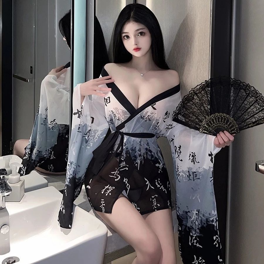 Áo Choàng Ngủ Kimono Nhật Bản Anime Xuyên Thấu Sexy Gợi Cảm Áo Khoác Dài Tay Cosplay Cổ Trang Hanfu Cao Cấp - N744