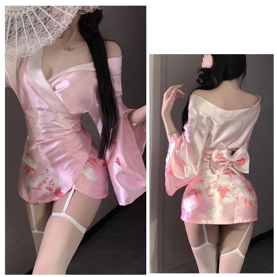Đồ Ngủ Kimono Nhật Bản Xẻ Ngực Gợi Cảm Sang Trọng Quyến Rũ - N841 Hồng