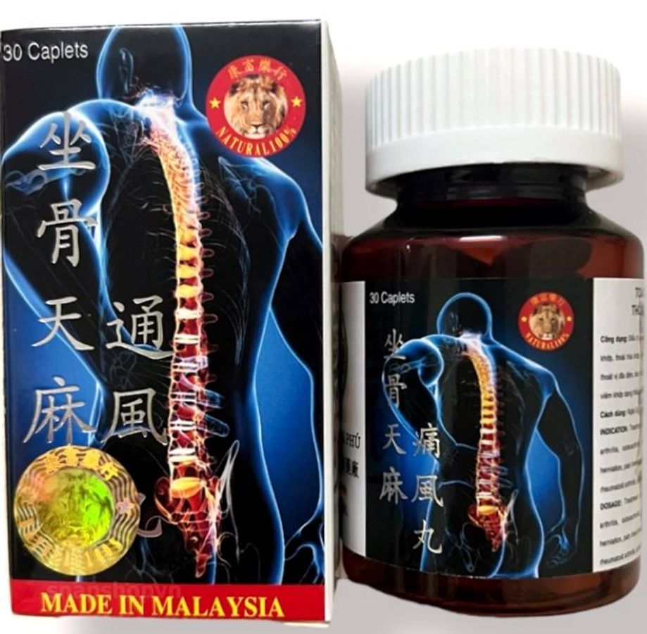 Viên uống đau nhức xương khớp, tê bì chân tay Tọa cốt thiên ma thống phong hoàn xuất xứ Malaysia - Hộp 30 viên - Mã 20