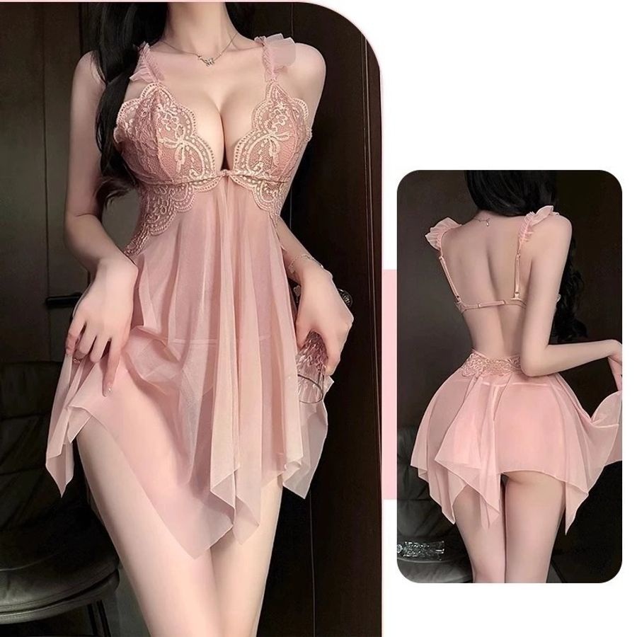 Váy Ngủ Nữ Xuyên Thấu Có Mút Ngực Khoá Cài Sexy - N155 Nude