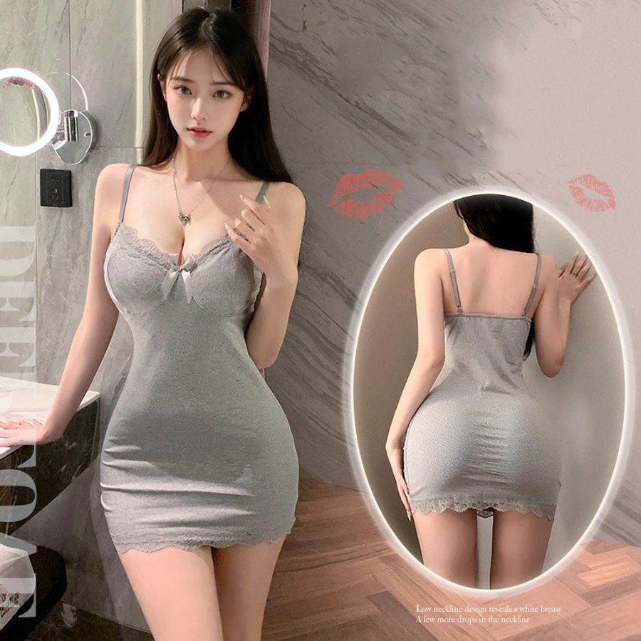 Váy Ngủ Ôm Body Tôn Dáng Phối Ren Siêu Xinh Gợi Cảm Đầm 2 Dây - N258 Xám
