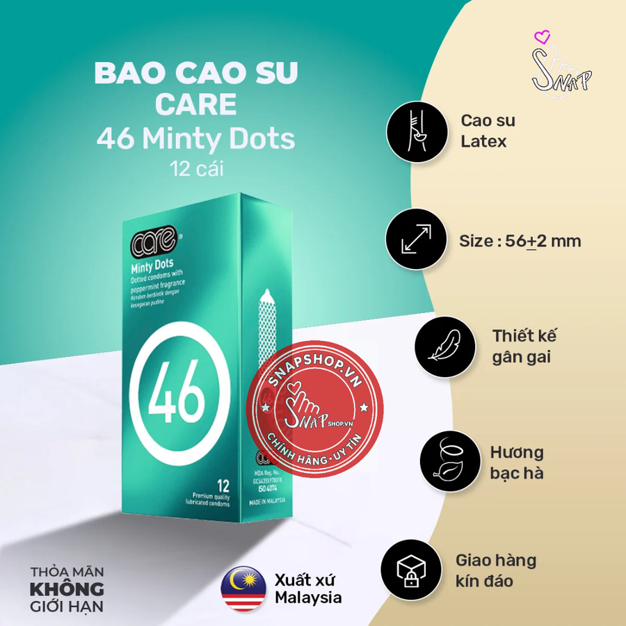 (Snapshop) Bao Cao Su Kéo Dài Thời Gian CARE 46 Minty Dots Hương Bạc Hà Chính Hãng