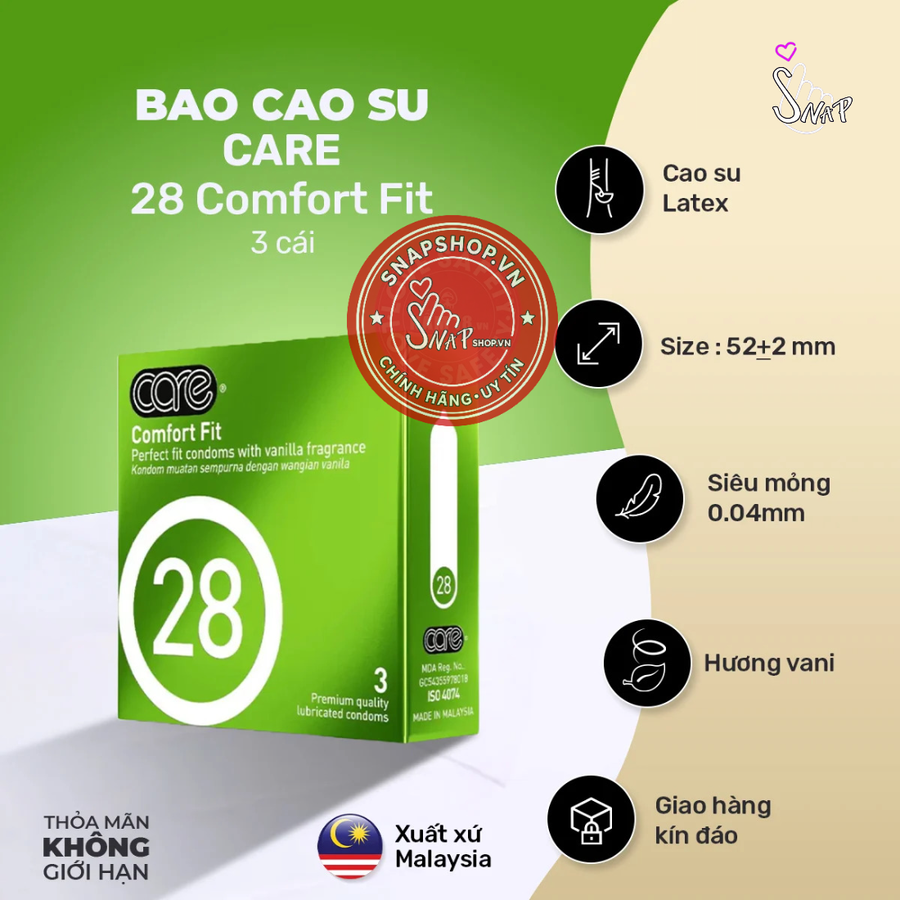 (Snapshop) Bao Cao Su CARE 28 Comfort Fit Hương Vani Chính Hãng
