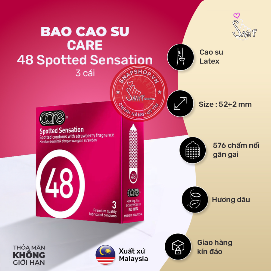 (Snapshop) Bao Cao Su Gai CARE 48 Spotted Sensation Hương Dâu Chính Hãng