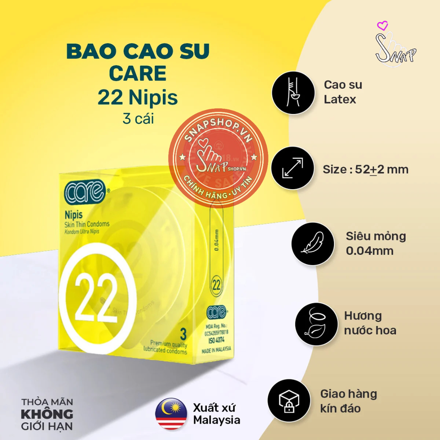 (Snapshop) Bao Cao Su Siêu Mỏng CARE 22 Nipis Hương Nước Hoa Chính Hãng