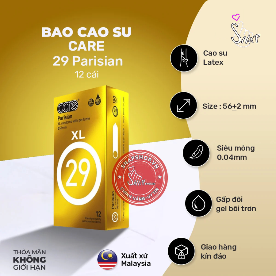 (Snapshop) Bao Cao Su Size Lớn 56mm CARE 29 Parisian Hương Nước Hoa Chính Hãng