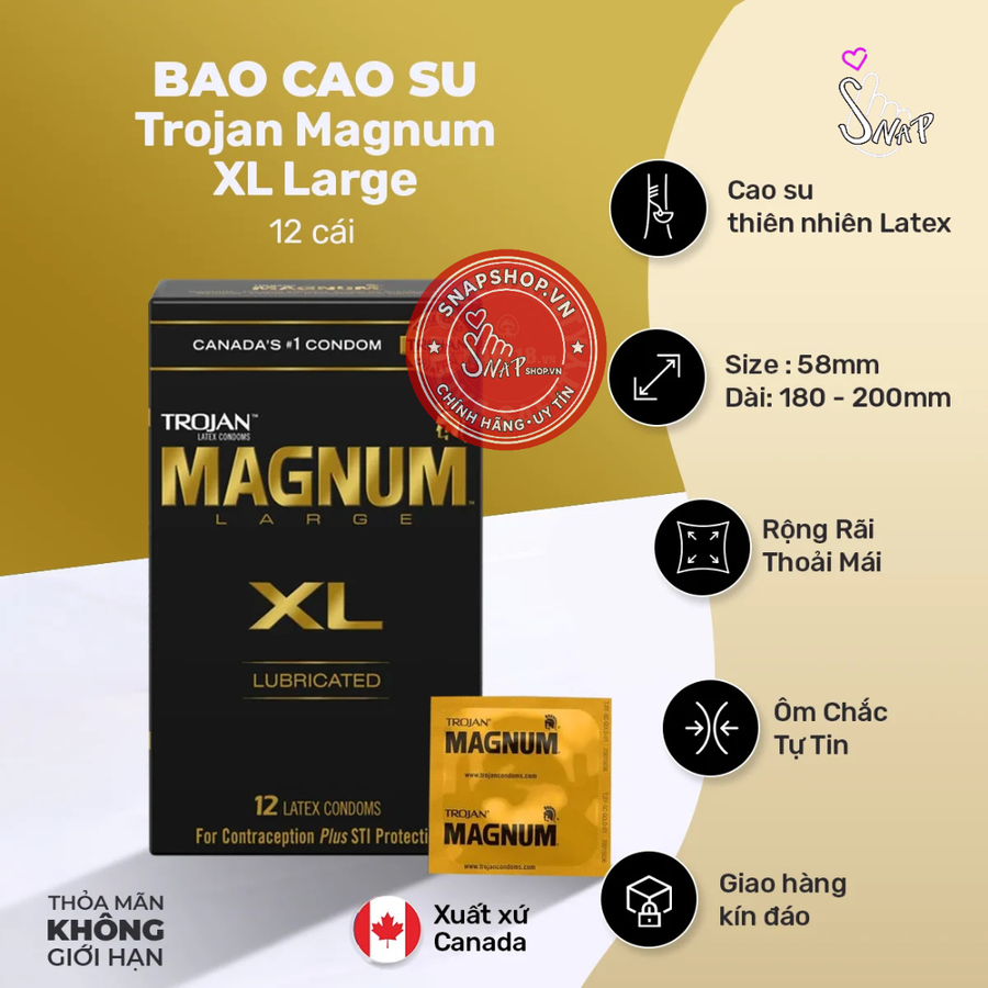 (Snapshop) Bao Cao Su Size Lớn 58mm Trojan Magnum XL Large Chính Hãng