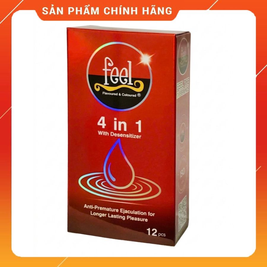 Bao cao su kéo dài thời gian huong dâu Feel 4in1 hộp 12 cái chính hãng