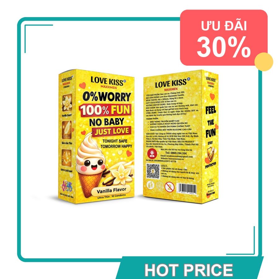 (Bản Mới) Bao cao su siêu mỏng hương vanilla Maxxmen Lovekiss Vanilla Flavor Hộp 10 Cái Hàng Chuẩn