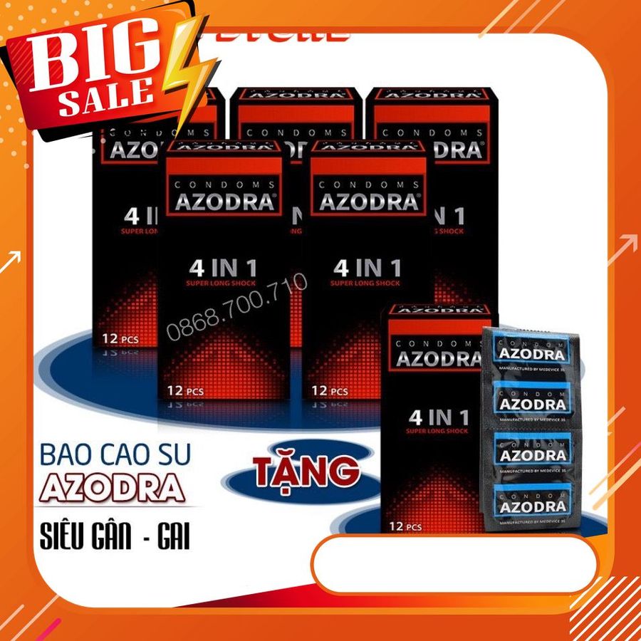 (Combo 5 tặng 1)  Bao Cao Su Azodra 4in1 Tổng Hợp Gân, Gai, Mỏng, Kéo Dài Thời Gian Quan Hệ ( 60 chiếc )