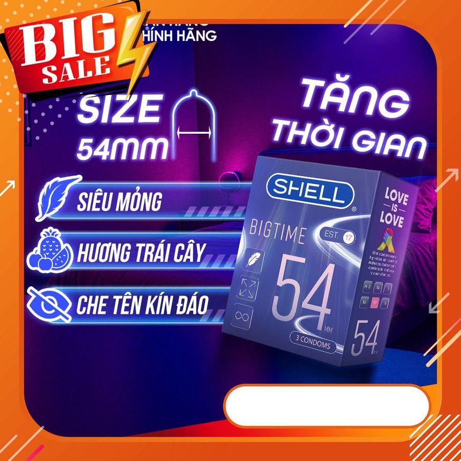 Bao Cao Su Shell Bigtime - Size 54mm, Siêu Mỏng - Hộp 3 cái | SHELL CHÍNH HÃNG