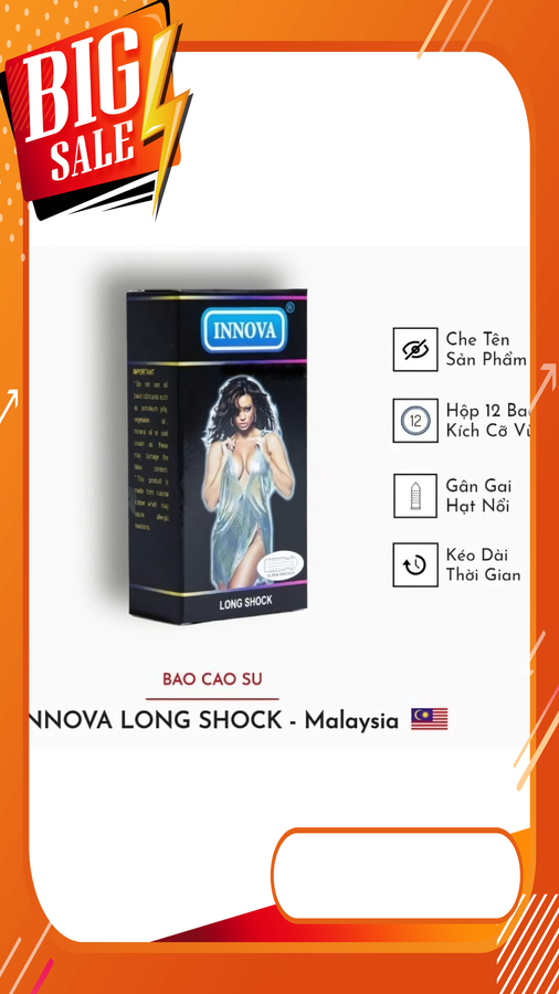 Bao cao su kéo dài thời gian INNOVA Long Shock Feel 4 In 1, hộp 12,gân gai đen
