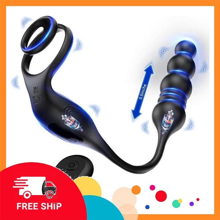 (Che Tên Khi Giao) Plug Thụt Rung 3 Điểm Kết Hợp Vòng Rung Dương Vật Hỗ Trợ 24/7