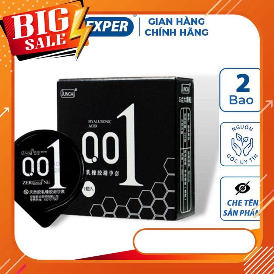 Bao cao su 001 JUNCAI Spot Particle hộp 2 cái, bcs siêu mỏng 001mm nhiều ɡel có gai liti kéo dài thời gian