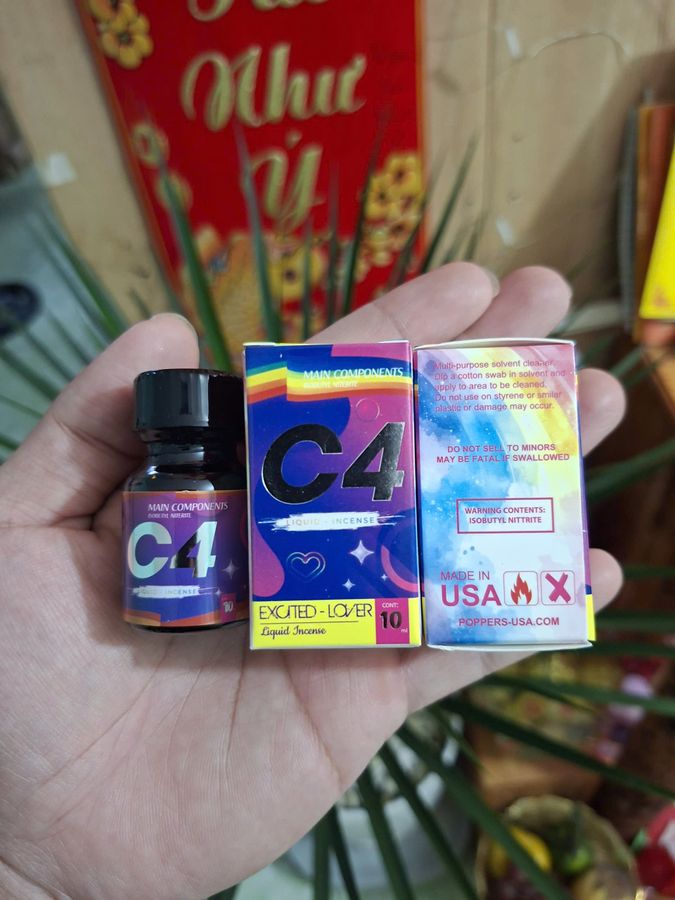 Chai hít Popper C4 10ml USA, Giúp Tăng Cường Sinh Lý, Phê Lâu Hơn, che Tên