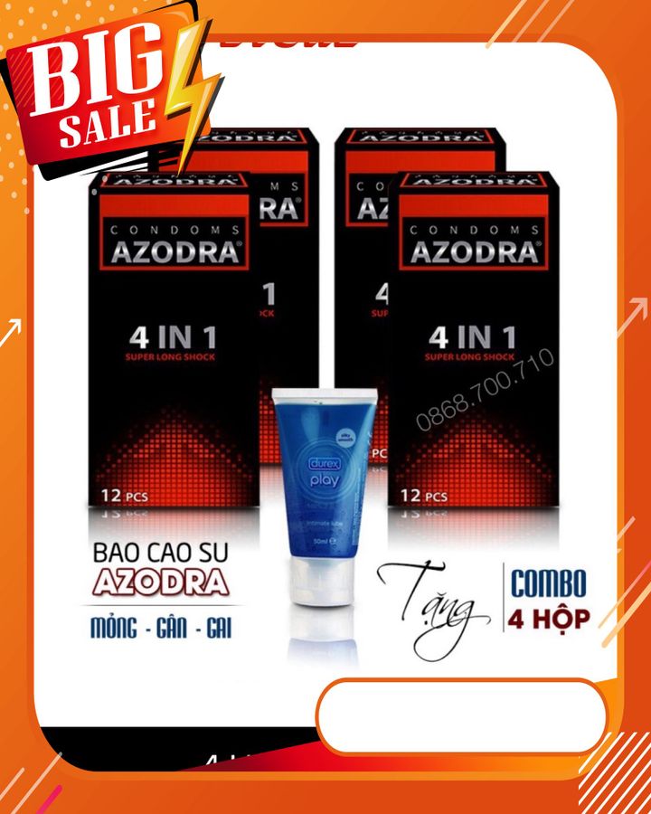 Combo 4 hộp Bao Cao Su Azodra 4in1 Tổng Hợp Gân, Gai, Mỏng, Kéo Dài Thời Gian Quan Hệ ( 48 chiếc ) + tặng 1 chai ɡel bôi trơn 797714