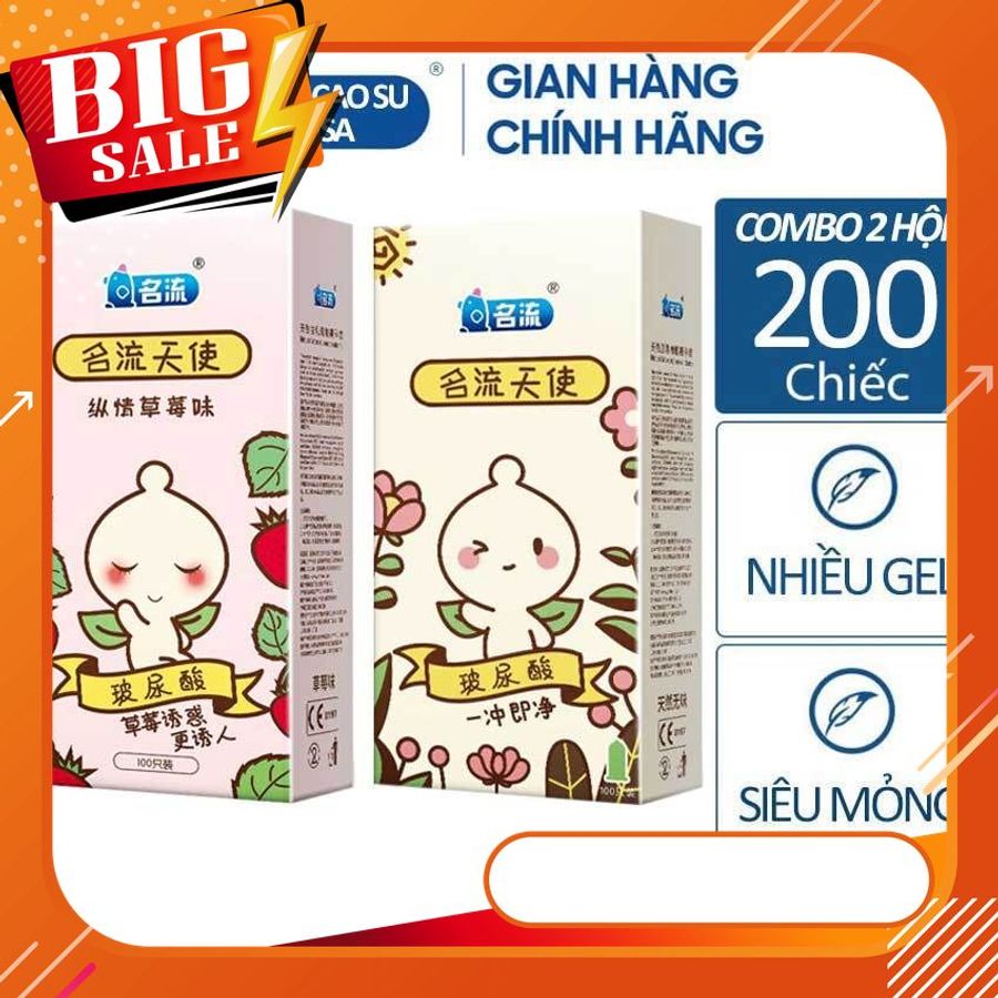 Combo Thiên Thần (2 hộp bao cao su) Dâu siêu mỏng, nhiều ɡel, nội địa Trυng - 200 chiếc 