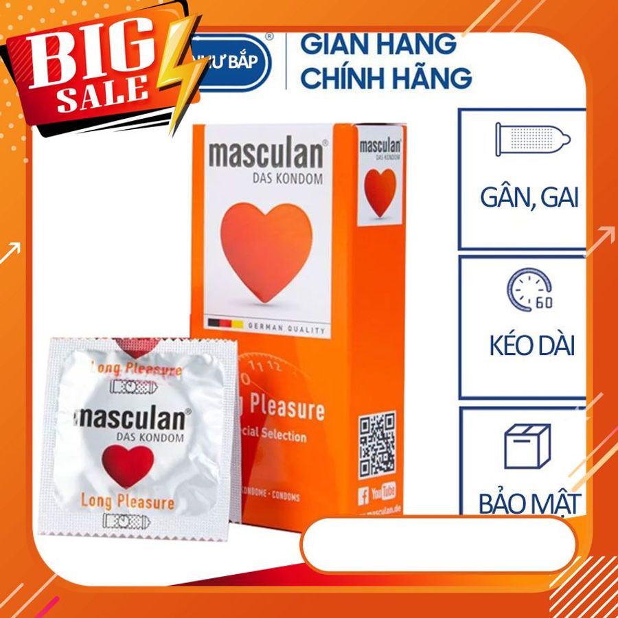Masculan Long Pleasure - Bao cao su Gân gai , hỗ trợ kéo dài thời gian- hộp 10 cái