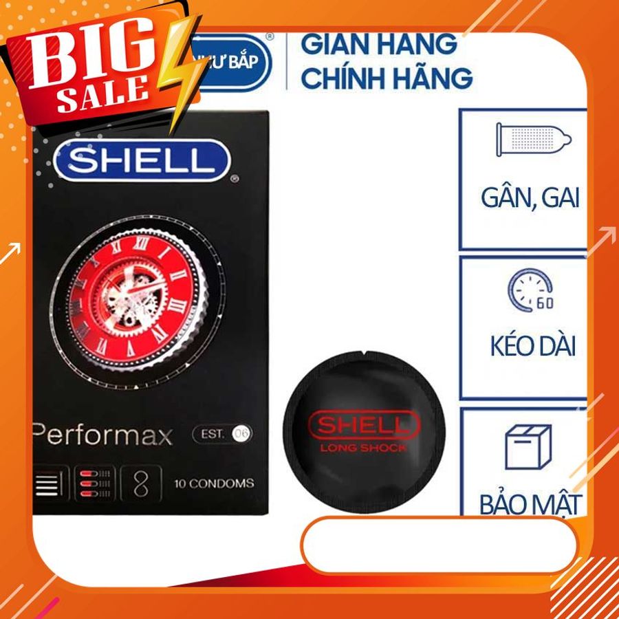 Bao cao su Shell Performax 6in1 gân gai và điểm nổi, hỗ trợ kéo dài thời gian hộp 10 cái Chính Hãng