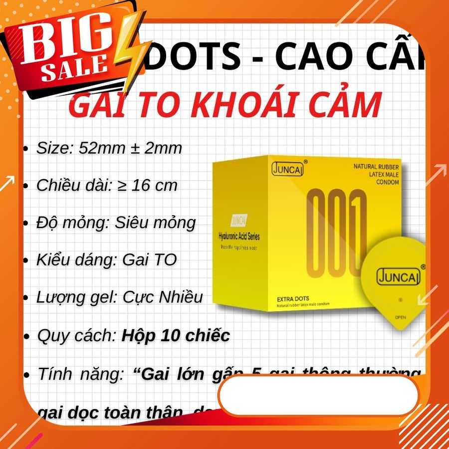 Bao Cao Su Juncai Extra Dots Gai Lớn Siêu Mỏng (Hộp 10s) – Dòng Gai Nổi Tăng Kích Thích & Bền Bỉ Phái Mạnh