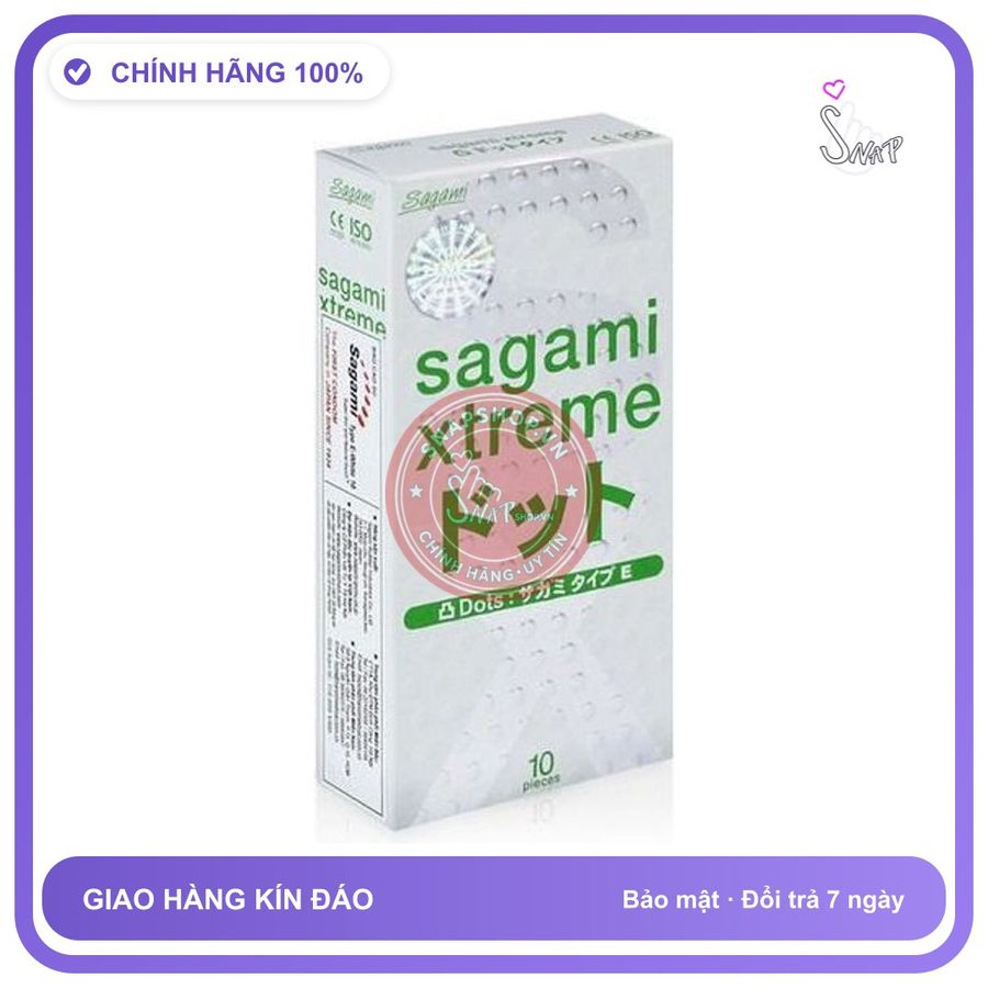 (Che Tên) Bao cao su Sagami thương hiệu Nhật, có gân mang lại cảm giác mới lạ Hộp Trắng Kín