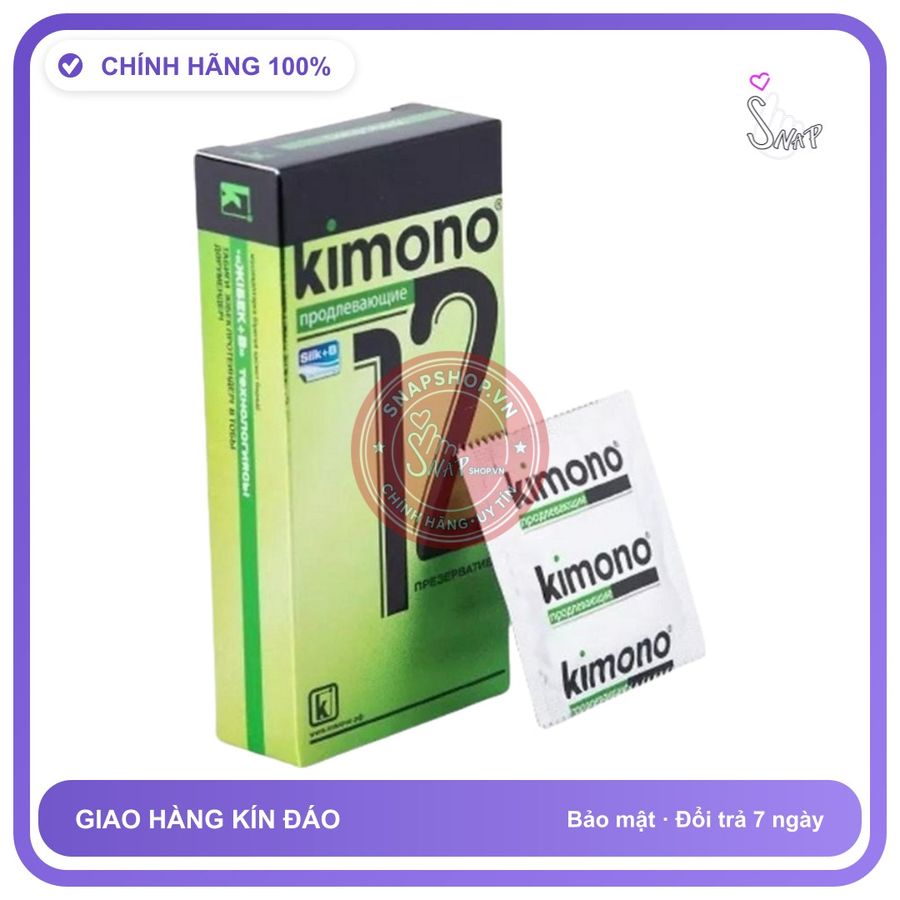 (Che Tên) Bao cao su Kimono trơn, kéo dài thời gian, Hộp 12 bao Chuẩn Auth