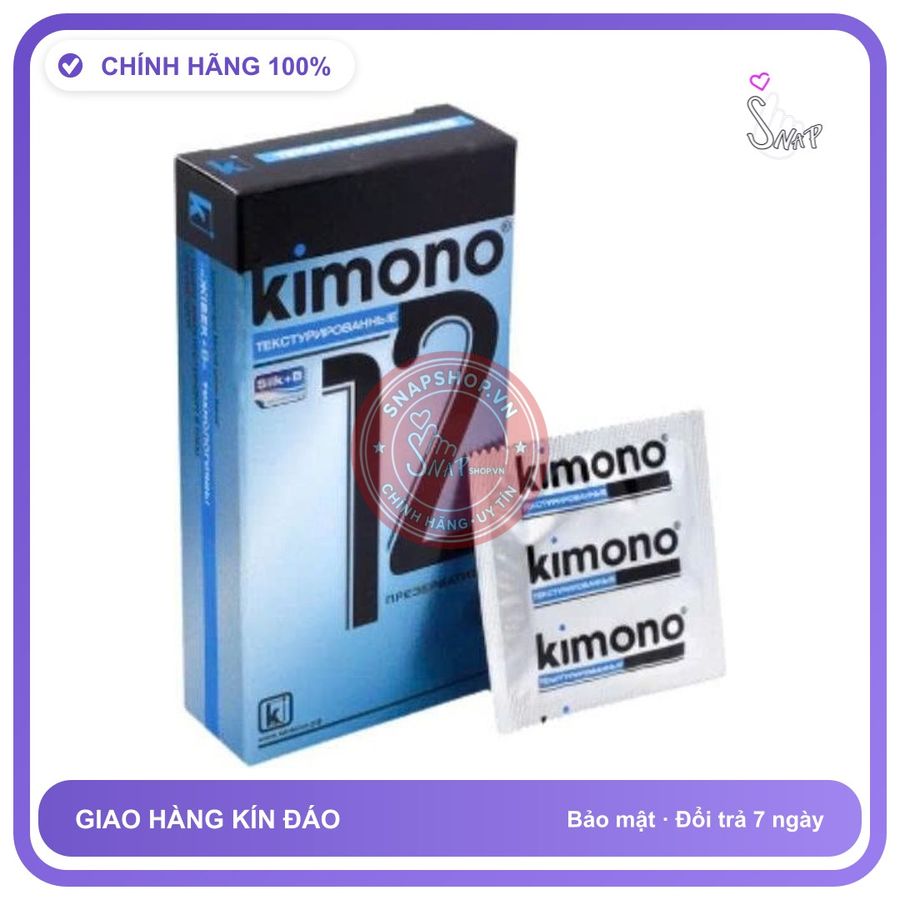 (Che Tên) Bao cao su Kimono xanh, gân gai, mang lại cảm giác mới lạ, Hộp 12 Bảo Mật Tuyệt Đối