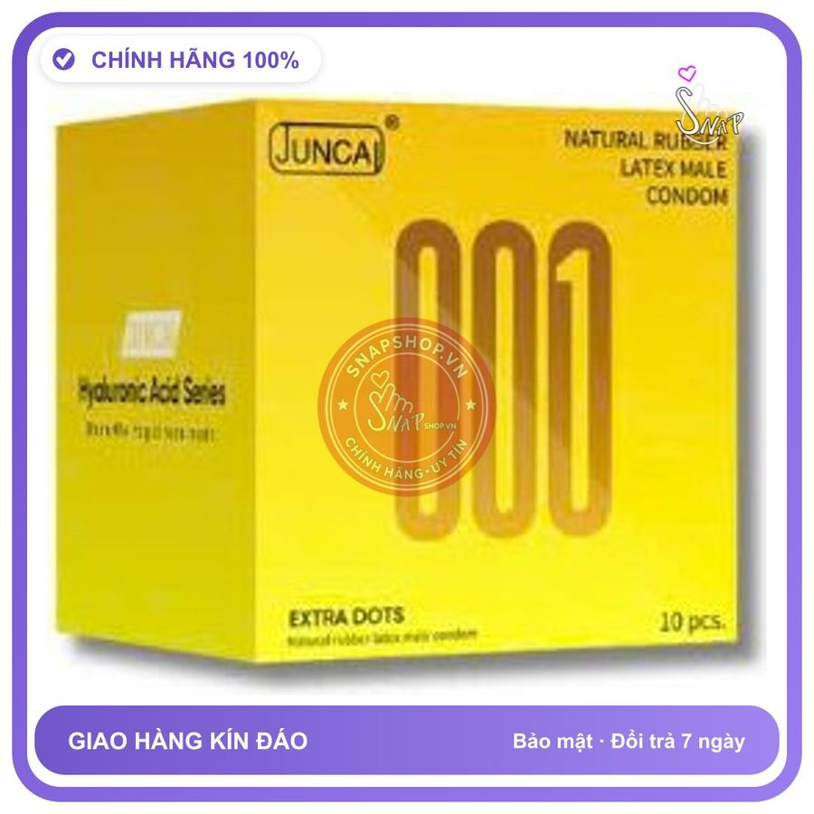 (Che Tên) Bao cao su Juncai Extra Dots gai lớn, siêu mỏng 001, Hộp 10 bao Hộp Trắng Kín