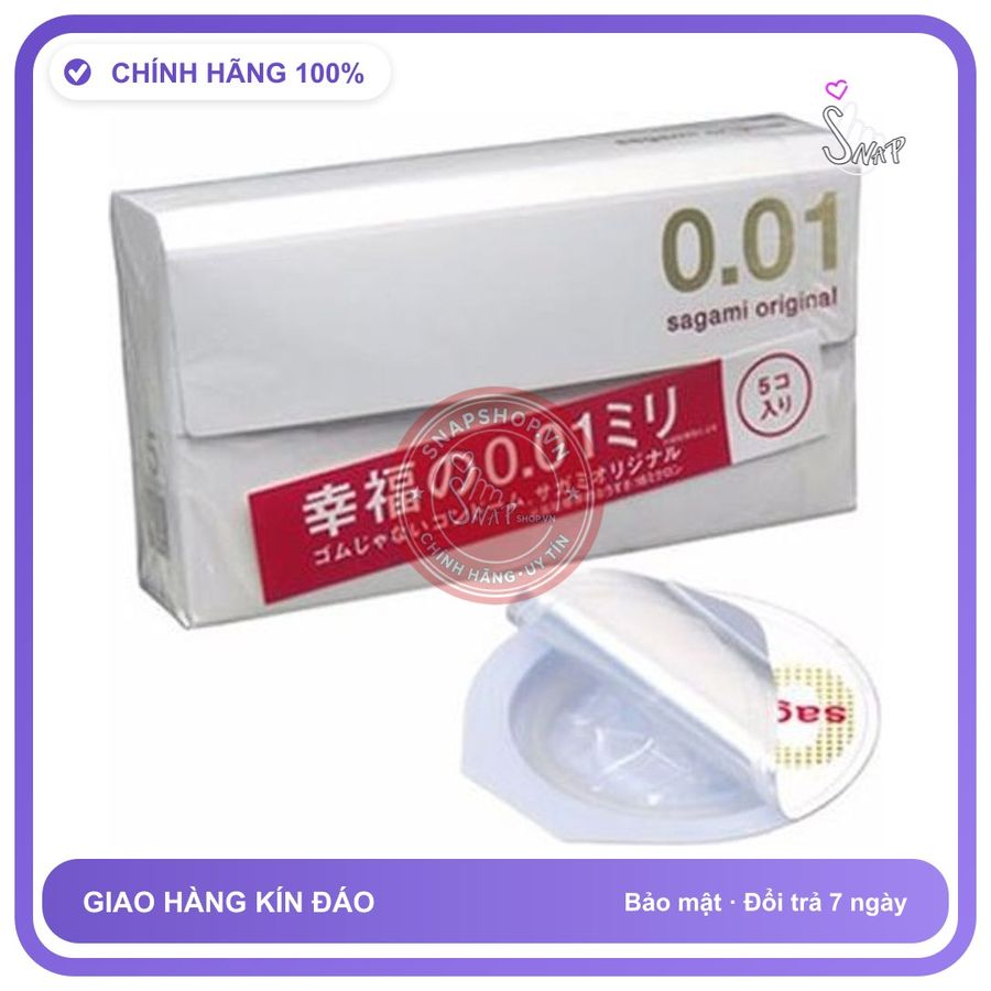 (Che Tên) Bao cao su Sagami Original 0.01 siêu mỏng, Hộp 5 chiếc , cao cấp, siêu mỏng thế giới, cảm giác thật, truyền nhiệt nhanh Hỗ Trợ 24/7
