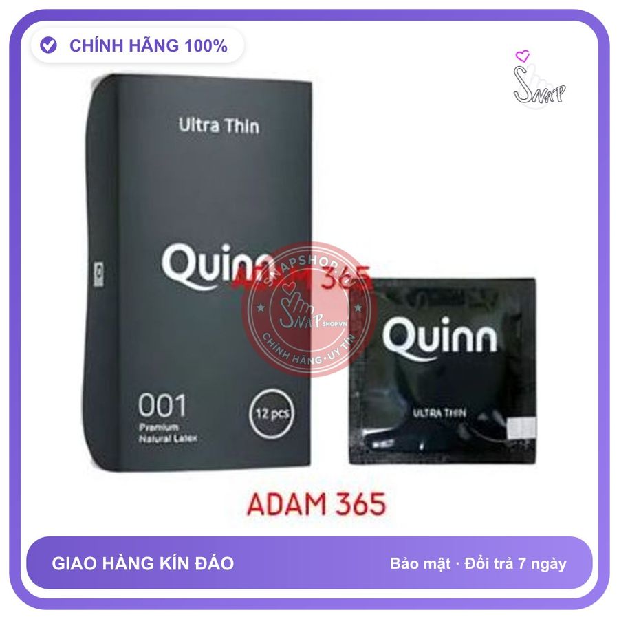 (Che Tên) BAO CAO SU SIÊU MỎNG UTRA THIN 0,01 QUINN 12 CÁI (HQ) Hộp Trắng Kín