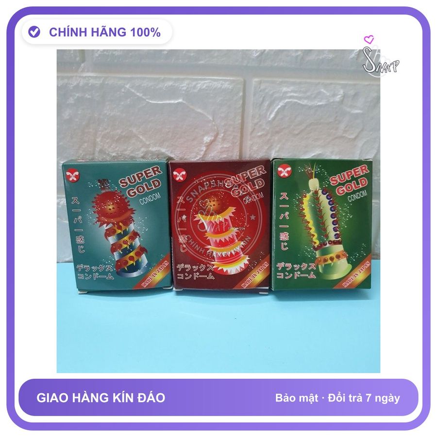 (Che Tên) Bao Cao Su Gai Lớn Super Gold Condon Nhật Bản hộp 2 cái - Hàng Mới Về