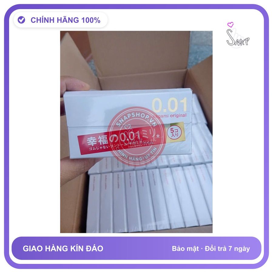 (Che Tên) Bao cao su Sagami 0.01 chính hãng – Hộp 5 chiếc, cao cấp, siêu mỏng Mẫu mới 2025 Bảo Mật Tuyệt Đối