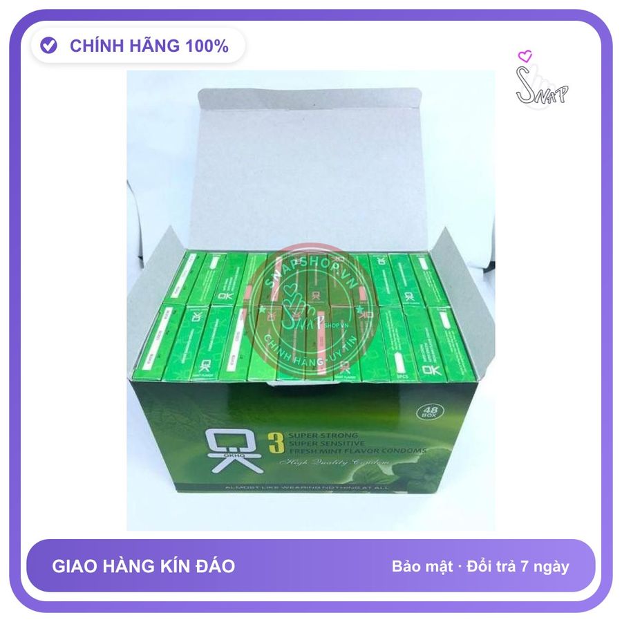 (Che Tên) Hộp 144 chiếc – Bao cao su OK chính hãng gia đình, khách sạn giá rẻ hương bạc hà mát lạnh Bảo Mật Tuyệt Đối