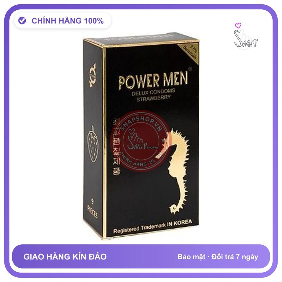 (Che Tên) Bao Cao Su Gân Gai Hương Dâu Power Men Strawberry - Hàng Mới Về