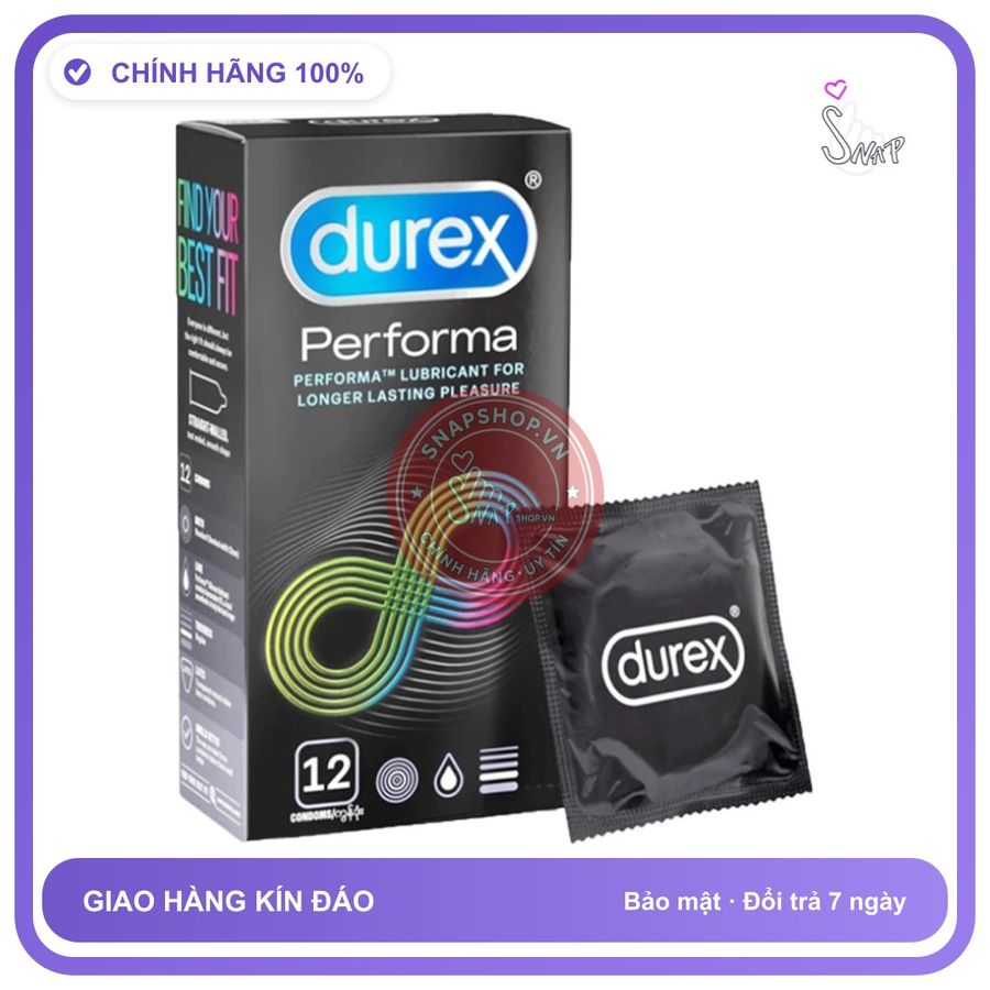 (Che Tên) Bao Cao Su Mỏng Tăng Thời Gian Durex Performa Hộp Trắng Kín