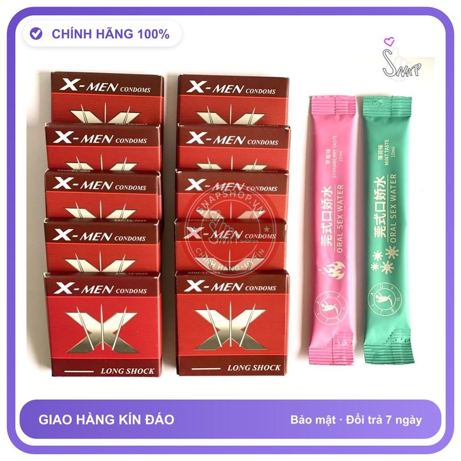 (Che Tên) Bao Cao Su 6 Bi X Men Chính Hãng (10s) Kèm Nước Tình Yêu BJ Oral Water - Hàng Mới Về