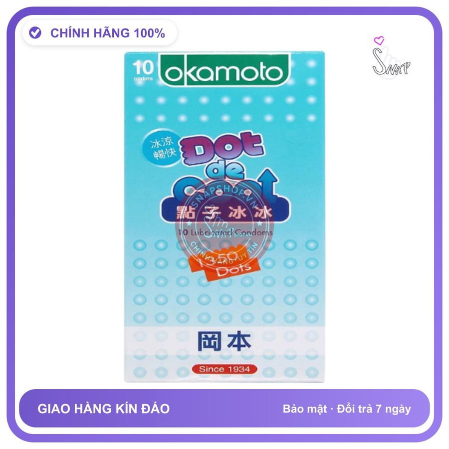 (Che Tên) Okamoto Dot De Cool Bao Cao Su Gai Nhỏ Hương Bạc Hà Hộp Trắng Kín