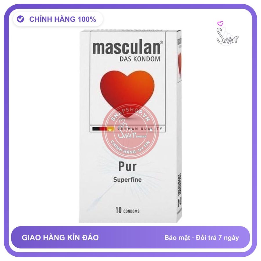 (Che Tên) Bao cao su siêu mỏng nhập khẩu Đức Masculan Pur Hộp 10 Cái Hỗ Trợ 24/7