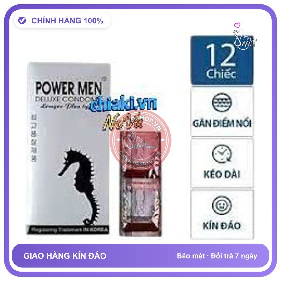 (Che Tên) Bao Cao Su Power Men Longer Plus Cá Ngựa Bạc, Hộp 12 Cái Cao Cấp Bảo Đảm