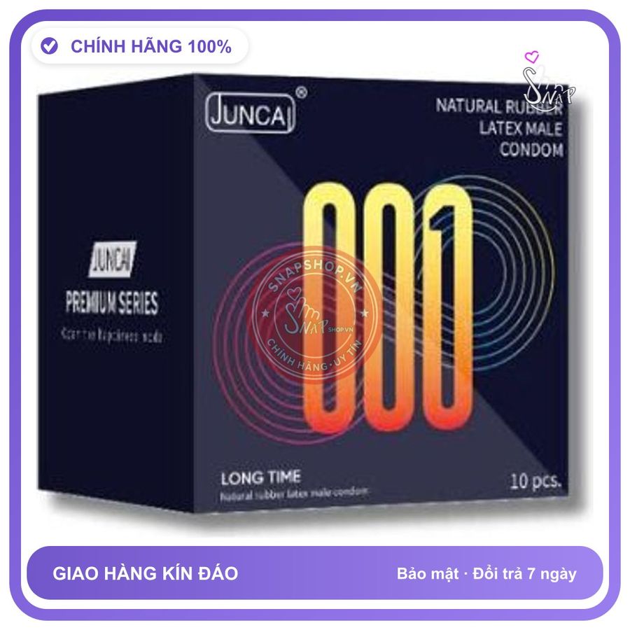 (Che Tên) Bao cao su Juncai Long time, kéo dài thời gian, siêu mỏng 001, gân gai Chuẩn Auth