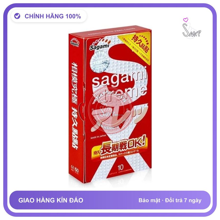 (Che Tên) Bao cao su gân gai Sagami Xtreme Feel Long Nhật Bản Chuẩn Auth