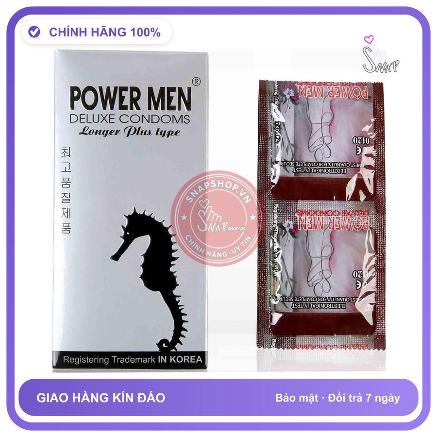 (Che Tên) Bao cao su Powermen Bạc hộp 12 cái siêu kéo dài thời gian gân gai Hộp Trắng Kín