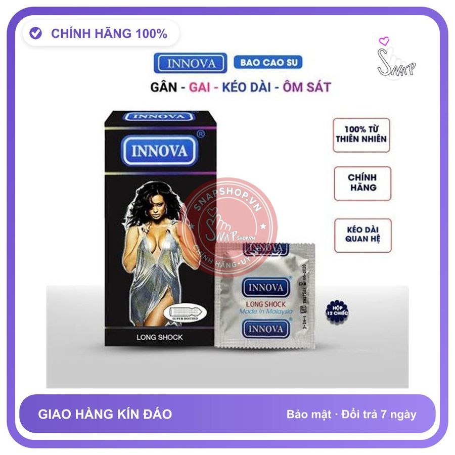 (Che Tên) Bao cao su Innova đen hộp 12 cái siêu kéo dài thời gian gân gai tăng khoái cảm Cao Cấp Bảo Đảm