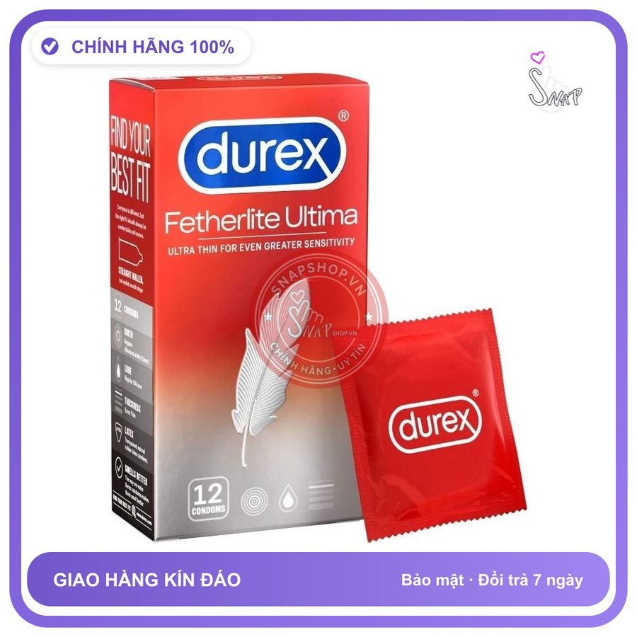 (Che Tên) Bao cao su Durex Fetherlite Ultima hộp 12 cái - 100% Chính hãng Chuẩn Auth