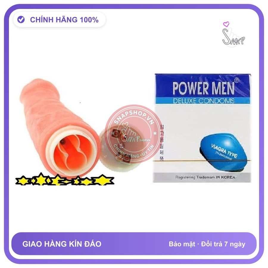 (Che Tên) Bao cao su powermen tặng kèm dv rung nhiều chế độ Hỗ Trợ 24/7