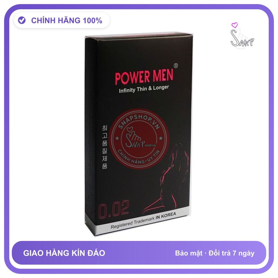 (Che Tên) Bao cao su siêu mỏng kéo dài thời gian Power Men 0.02 Infinity Hộp Trắng Kín
