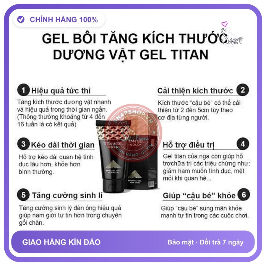 (Che Tên) Gel Titan Gold dùng 30 lần Trợ Giá Tốt Kèm Quà Tặng Hộp Trắng Kín